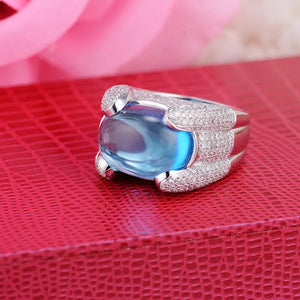 Vintage Dark Blue Topaz Oval Gemstone Ring in 14K White Gold