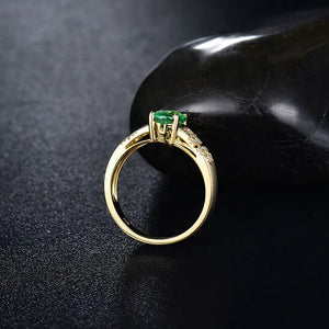 14K Yellow Gold Diamond & Green Tsavorite Wedding Ring for Women