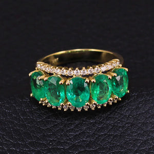 18K Yellow Gold Emerald & Diamond Wedding Ring – Anniversary Gift