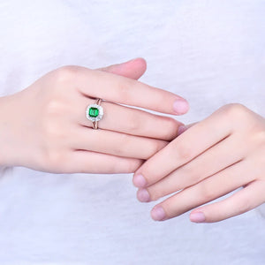 Natural Green Emerald & Diamond Ring in 14Kt White Gold – Elegant Engagement Jewelry