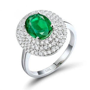 Green Emerald Oval Cut Ring 14K White Gold Diamond Anniversary Jewelry Gift