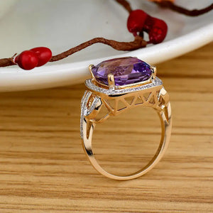 Amethyst Cushion Ring 12x12mm in 14Kt Gold with Diamonds