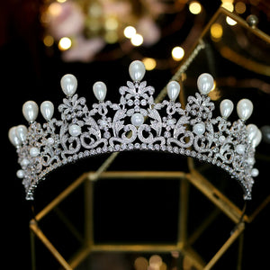 Elegant Pearl Bridal Crown Tiara Zirconia Nupcial Tiara Perla Corona Boda Accesorios