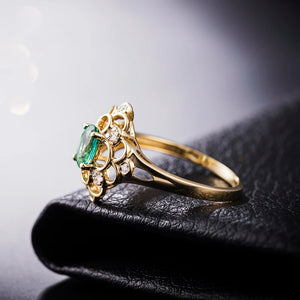 Flower Diamond Emerald Ring 14K Yellow Gold Classic Jewelry for Women