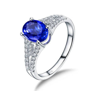 Natural Tanzanite Ring 14Kt White Gold with Diamonds for Women