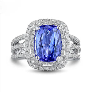 2025 Elegant 18K White Gold Blue Tanzanite Wedding Engagement Ring for Women