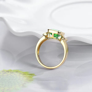 Green Emerald 14Kt Gold Diamond Ring for Women Party Jewelry