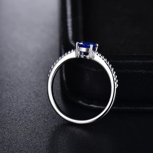 Solid 18K White Gold Blue Sapphire Gemstone Wedding Ring for Women