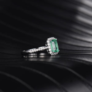 18KT White Gold Emerald & Diamond Engagement Ring for Women