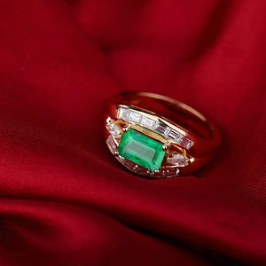 18Kt Yellow Gold Green Emerald Ring 1.6Ct with Diamonds Unisex Wedding Gift