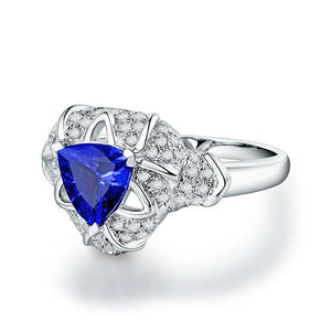 Blue Tanzanite 14Kt White Gold Diamond Ring for Women Anniversary Jewelry