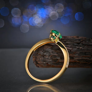 14k Yellow Gold 0.59ct Natural Emerald and 0.11ct Diamond Engagement Ring