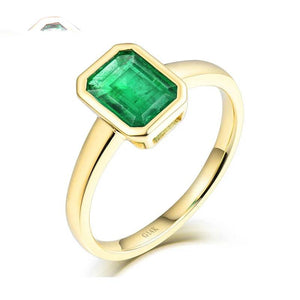 14Kt Yellow Gold Natural Emerald Promise Ring Fine Jewelry for Women Christmas Gift