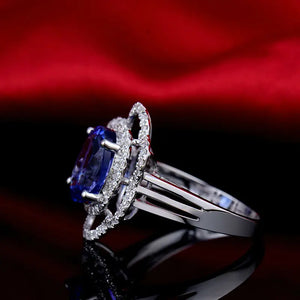 Princess Diana Flower 18Kt White Gold Blue Tanzanite Wedding Ring for Women