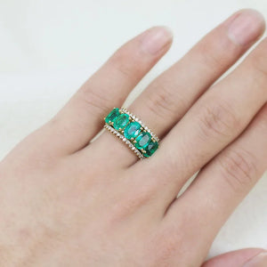 18K Yellow Gold Emerald & Diamond Wedding Ring – Anniversary Gift