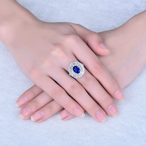 Luxury Sapphire Diamond Ring 18K White Gold Wedding Jewelry