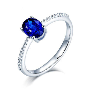 Solid 18K White Gold Blue Sapphire Gemstone Wedding Ring for Women