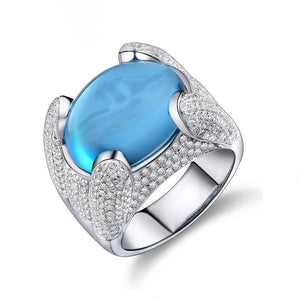 Vintage Dark Blue Topaz Oval Gemstone Ring in 14K White Gold