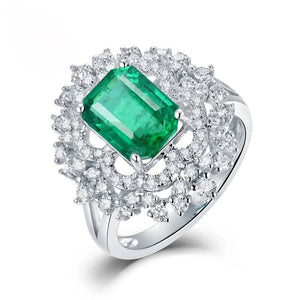 Luxury 18K White Gold Emerald & Diamond Ring for Women