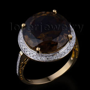 18K Yellow Gold Smoky Topaz & Diamond Ring – Elegant Fashion Jewelry for Women