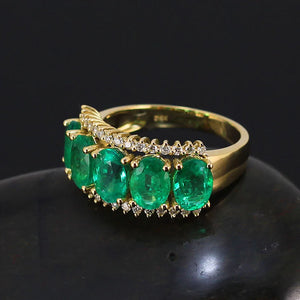 18K Yellow Gold Emerald & Diamond Wedding Ring – Anniversary Gift