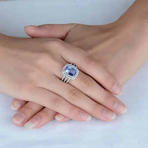 2025 Elegant 18K White Gold Blue Tanzanite Wedding Engagement Ring for Women