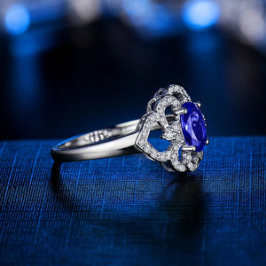 14K White Gold Flower Ring with Blue Tanzanite – December Birthstone