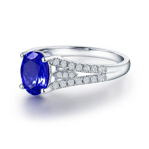 Natural Tanzanite Ring 14Kt White Gold with Diamonds for Women