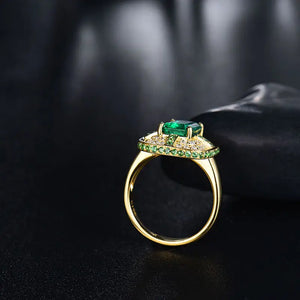 18KT Gold Ring with Green Emerald and Diamonds for Women – Wedding & Engagement Jewelry