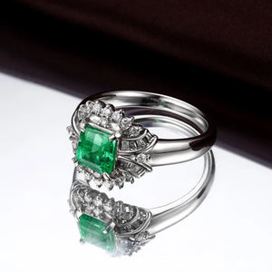 Gorgeous Emerald Ring 14k White Gold Natural 0.48ct Diamond Engagement Ring