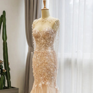 Elegant Mermaid Wedding Dress with Beading, Appliques, and Floral Shawl