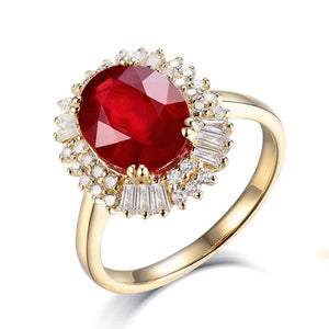 14K Yellow Gold Diamond Ruby Wedding Engagement Ring for Women