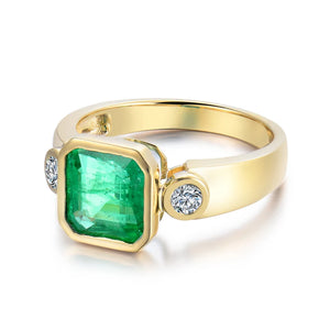 Green Emerald 14Kt Gold Diamond Ring for Women Party Jewelry