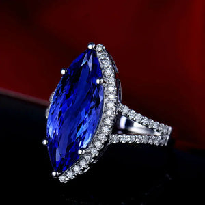 Women's Marquise Tanzanite Diamond Ring 18Kt White Gold 8x18mm