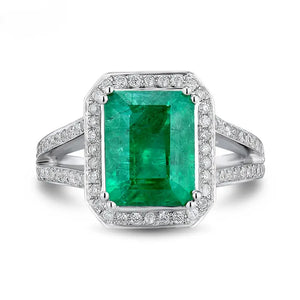 18Kt White Gold Emerald Cut Diamond Emerald Ring 8x10mm Green Gemstone for Women