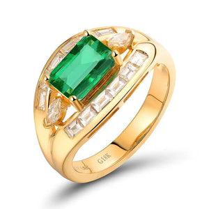 18Kt Yellow Gold Green Emerald Ring 1.6Ct with Diamonds Unisex Wedding Gift