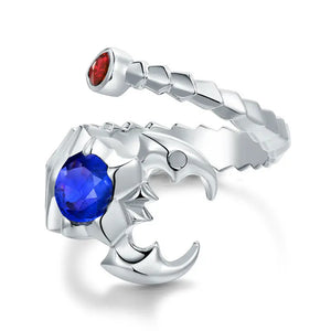 Real 14Kt White Gold Scorpion Ring with Blue Sapphire and Red Ruby