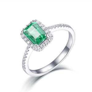 18KT White Gold Emerald & Diamond Engagement Ring for Women