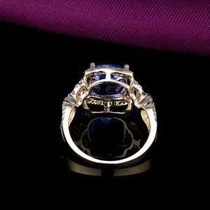 Vintage 14Kt Yellow Gold Cushion Cut Tanzanite & Diamond Wedding Ring