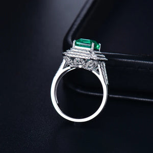 18Kt White Gold Emerald Diamond Wedding Ring Natural Gemstone Jewelry