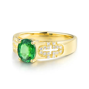 14K Yellow Gold Diamond & Green Tsavorite Wedding Ring for Women