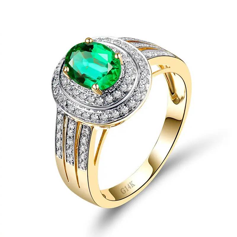 Vintage 14K Yellow Gold Oval Emerald & Diamond Ring for Women