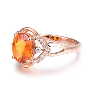 Natural Yellow Sapphire 14Kt Rose Gold Ring with Genuine Diamonds for Women