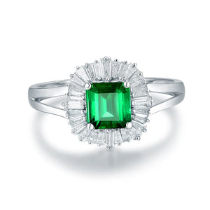 Natural Green Emerald & Diamond Ring in 14Kt White Gold – Elegant Engagement Jewelry