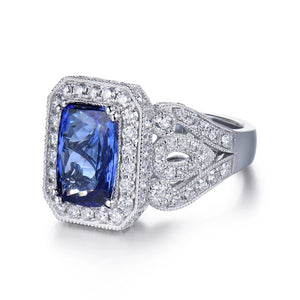 Tanzanite Cushion Cut 14Kt White Gold Ring 3.55Ct with Diamonds