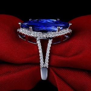 Women's Marquise Tanzanite Diamond Ring 18Kt White Gold 8x18mm