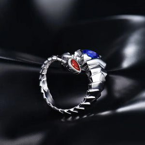 Real 14Kt White Gold Scorpion Ring with Blue Sapphire and Red Ruby