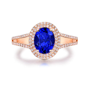 Natural AAAA Tanzanite Oval Ring 14K Rose Gold Diamond Birthstone Jewelry