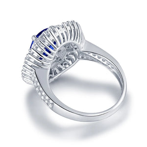 Luxury Sapphire Diamond Ring 18K White Gold Wedding Jewelry