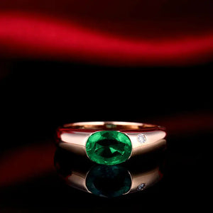 Oval 6x8mm Natural Zambia Emerald Ring 18kt Rose Gold with Real Diamonds